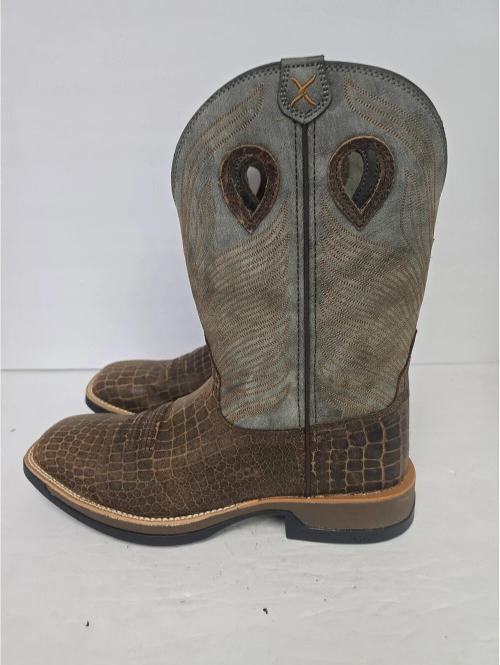 Twisted X Men's MXW003 WS Caiman Print Soft Toe Tech X Boot Brown Gray Size 11D